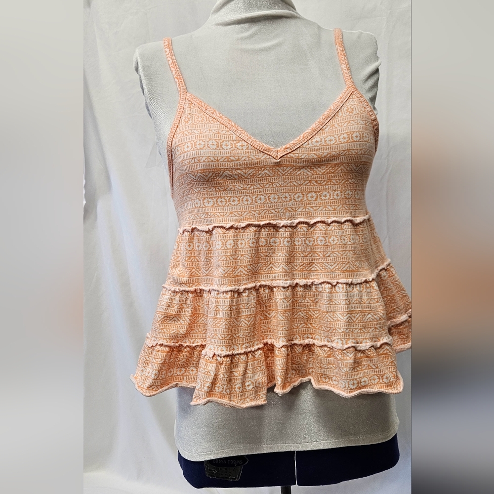 Boho Orange and Cream Ruffled Top